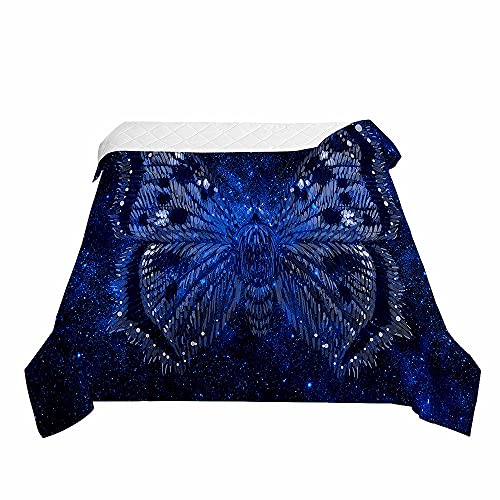 Surwin Colcha de Verano Reversible con Estampado de Mariposas 3D, Edredón Cubrecama Rellenos de Algodón, Microfibra Colcha Suave y Transpirable de Entretiempo (Cielo Estrellado Azul,150x200cm)