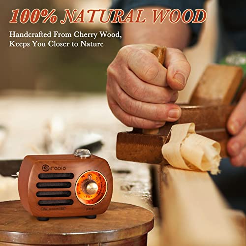 Image of PRUNUS R-818 Wood Retro FM Radio Bluetooth Mini Portable Wooden Old Vintage Speaker, Rechargeable Battery Operated, Strong Bass Enhancement, Loud Volume, Support AUX in(Cherry Wood)