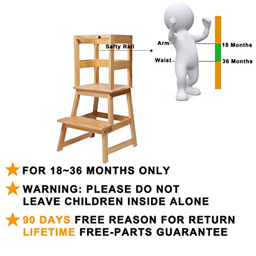 SDADI Kids Kitchen Step Stool with Safety Rail - for Toddlers 18 Months and Older, Natural LT01N