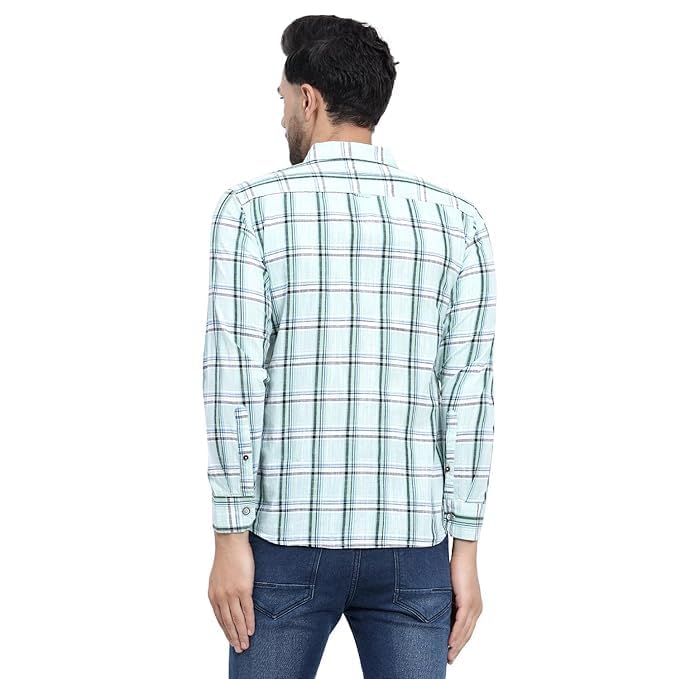 Image of CVC Men's Regular Fit Cotton Oxford Casual Checks Shirt with Full Sleeves