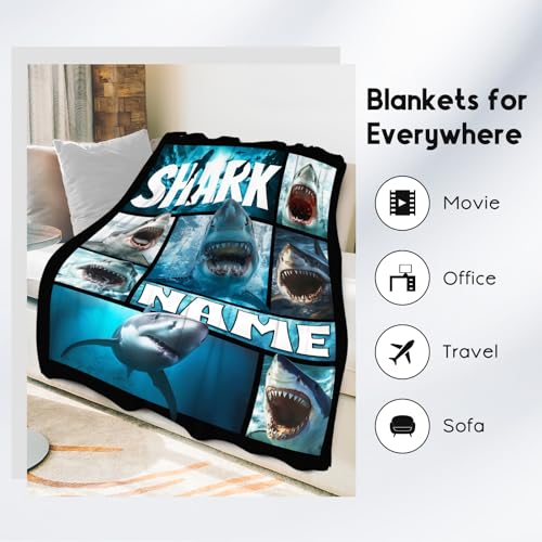 Custom Shark Blanket for Boys - Black Soft Fuzzy Throw Blanket Gifts - 30x40 Inches Cute Blankets for Couch & Office