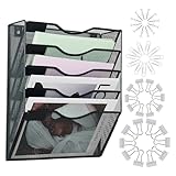 LEKETREE Hanging Wall File Organizer with Office Assorted, 5 Pockets Mesh Wall Mounted Hanging File Folders, Mail Organizer, Holder Rack for Mail, Paper, Document, Binder, Magazine, Menu (Black)