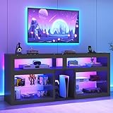 chartustriable 74' LED TV Stand w/Power Outlet, 31.5' Tall Entertainment Center for 75 Inch, Gaming Console with Storage, Adjustable Shelf Modern High Cabinet for Living Room Bedroom, Black Marble