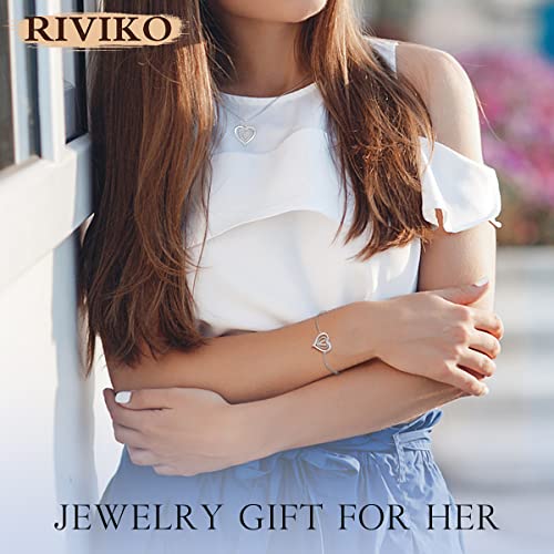 Riviko Heart Initial Bracelets For Women, 925 Sterling Silver Dainty Letter V Bracelets , Personalized Initial Charm Alphabet Jewelry Valentines Christmas Anniversary Mother’s Day Birthday Gifts For Women Girls Her Mom Wife Lady #TOP3