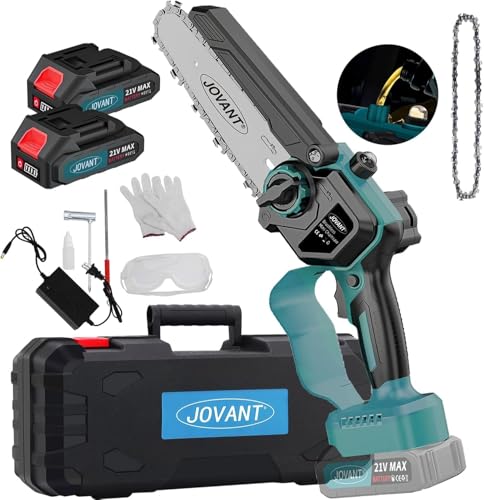 Jovant Cordless Mini Chainsaw, 6 Inch, 20 Watts, 2 Rechargeable Batteries, High Speed Steel Blade, 32 Teeth, Plastic Handle, Women, Senior