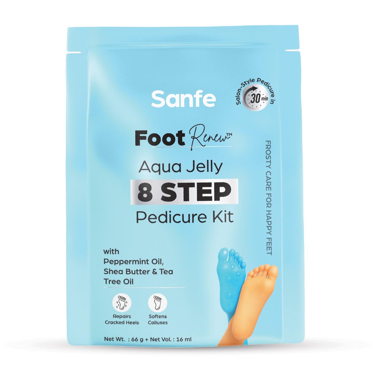 Sanfe Foot Renew Aqua Jelly 8-Step Pedicure Kit | Pack of 8 | Salon-Style Pedicure at Home | Repairs Cracked Heels & Softens Calluses | Peppermint, Shea Butter & Tea Tree Oil | Foot Care Spa Kit-image-32