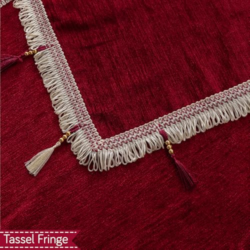 Image of HOKIPO 'Serenity Tassel' Chenille 2 Seater Sofa Cover with Tassel - Crimson Ruby (IN-891-MRN)