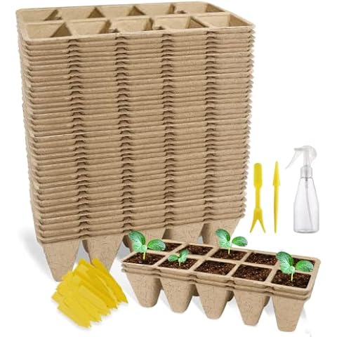 400Cells Seedling Trays,40 Pack Seedling Pots and Trays,Seed Starter Peat Pots,Biodegradable Plant Pot Indoor and Outdoor,Planting Tray Starter Tray Kit for Fruit,Vegetable,Greenhouses and Gardens Cover