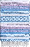 El Paso Designs Boho Blanket | Soft Woven Mexican Meditation Falsa | Perfect for Boho Home Decor, Yoga Towel, Patio, Beach Blanket, Sofa, Couch Cover (Blue & Lavender)