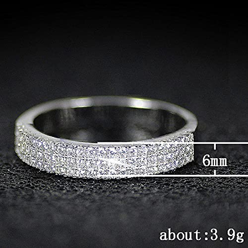 925 Sterling Silver Shiny Full Diamond Ring Three Rows Cubic Zirconia Rings CZ Diamond Multi Row Ring Eternity Engagement Wedding Band Ring for Women (US Code6-10)2