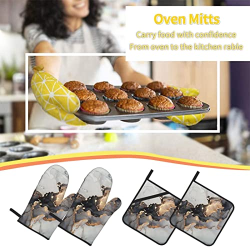 Oven Mitts And Pot Holders Sets Of 4 Marble Gray Gradient Abstract Splash Kitchen Potholder Gloves Heat Resistant Non-Slip For Chef Baking Cooking Grilling Bbq Mittens #TOP5