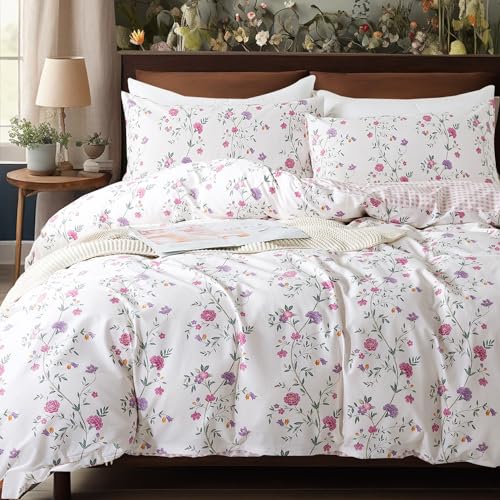 Ropa de cama floral reversible King de algodón con fundas de edredón 2