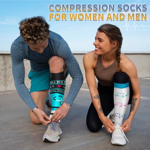 Image of 3 Pairs Knee High Graduated Compression Socks For Women and Men - Best Medical, Nursing, Travel & Flight Socks - Running & Fitness - 15-20mmHg