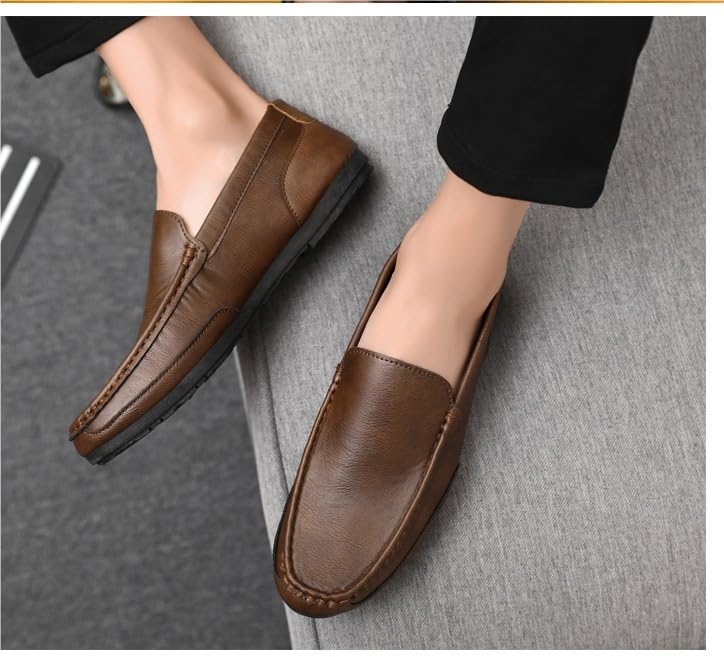 Mens Loafers Shoe Round Toe Vegan Leather Loafer Shoes Flat Heel Slip Resistant Anti-Slip Party Slip-ons4