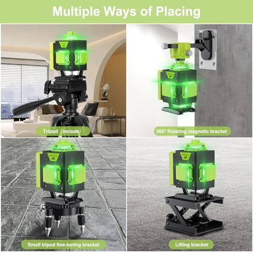 Niveau Laser Chantier Autonivelant 360° x 4, Lazer Niveaux 4D 16 Lignes Laser, Mode Impulsion ExtéRieur, 2 x Batterie, Nivellement Automatique, Support Rotatif, Télécommande(Avec trépied) – vue 6