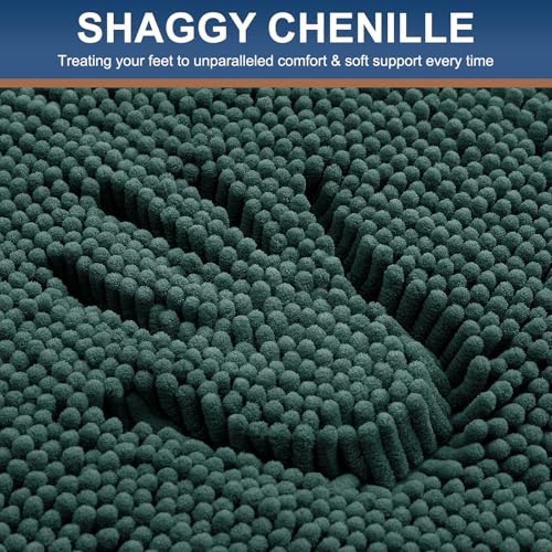 Smiry Luxury Chenille Toilet Rugs U-Shaped 24x20, Soft Absorbent Non-Slip Contour Bathroom Rugs for Toilet, Machine Washable Contoured Bath Mats, Green
