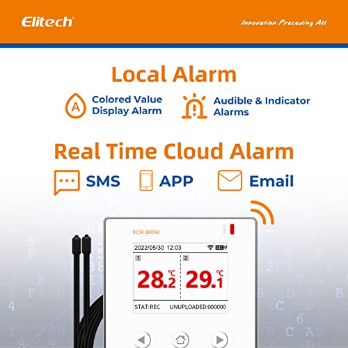 Image of Elitech Wireless Digital Data Logger Remote Real-Time Temperature Monitor Cloud Data Storage SMS /Email /APP /Web Alarm, WiFi Dual External Temp Probe, RCW-800W-TDE(-40~176℉) with Free Cloud Service