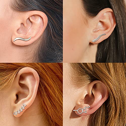 Fibo Stel 8Pcs Climbers Earrings Ear Cuffs Crawler Earrings For Women Leaf Heart Geometric Crawler Stud Earring Rose Gold Tone #TOP4