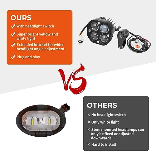 motoparty Headlight Light Bars Kit for Sur-Ron Segway X260 Talaria, with Control Switch Plug and Play, Bright White and Yellow Lights, Easy to Install, Upgrated Motocycle Bulbs Headlamp