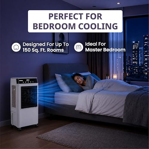 Image of FASTRON Personal Air Cooler with Remote and Touch Panel, Ideal for 150Sq ft Room, 100W Power, Powerful Air Throw, LED Display & Top Ice Chamber, Auto-Swing, 3-Speed, 2 Year Motor Warranty (36 Litre)