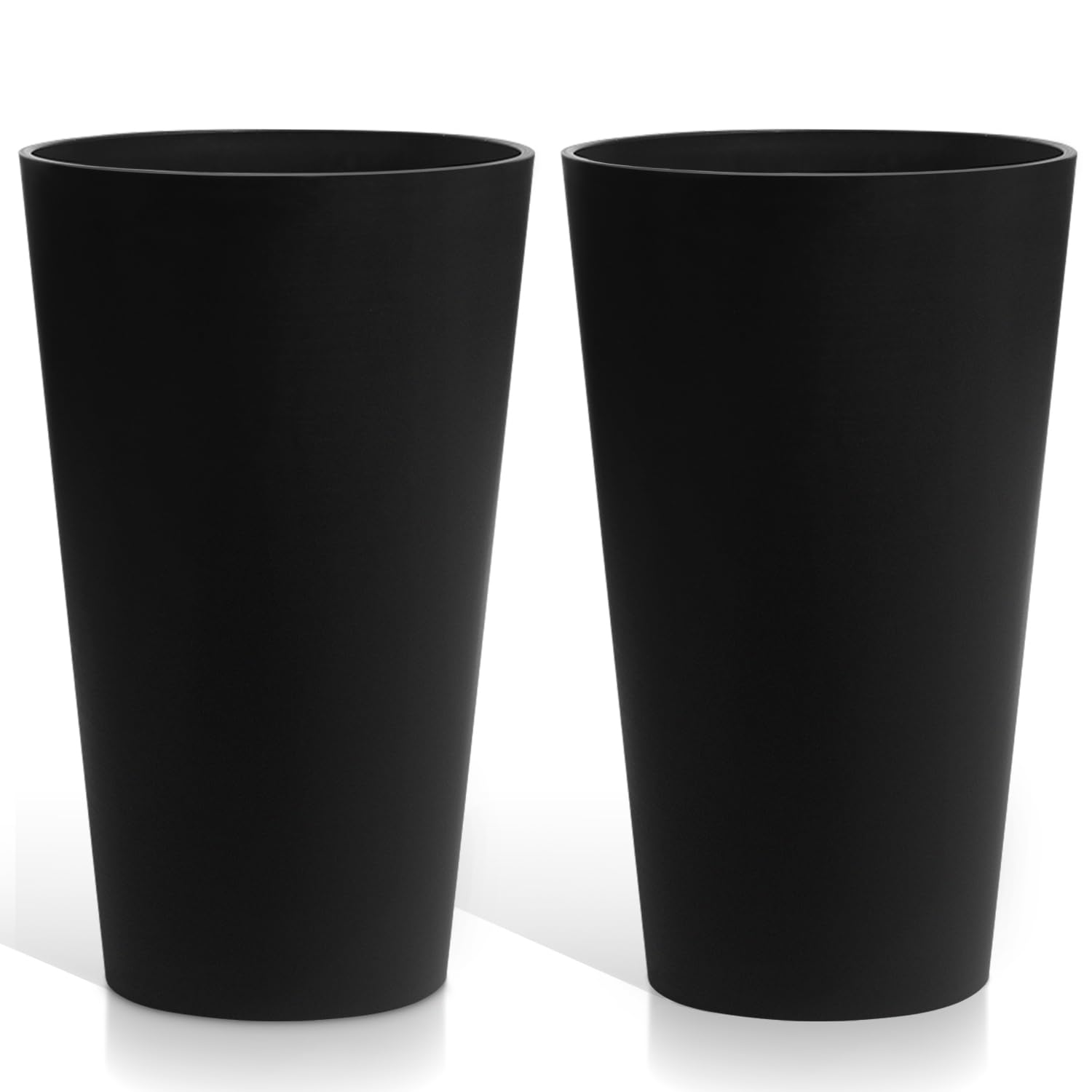 Round Planter Outdoor Indoor, Large Resin Tall Plant Pots for Garden Trees Flowers, Extra Wide (Black, 24 inch - 2 Pack)