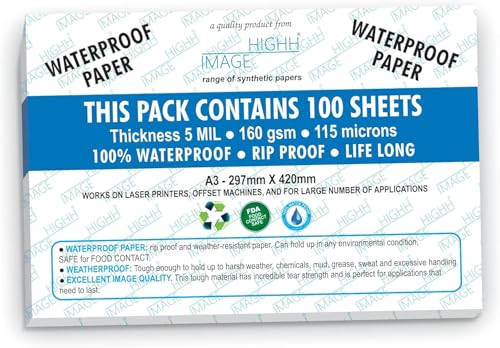 Wasserfeste Papiere | synthetisches Papier, 100 Blatt A...