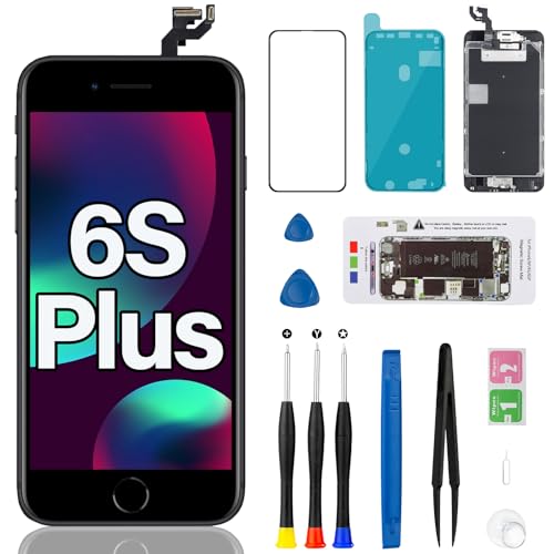 for iPhone 6S Plus Screen Replacement with Ear Speaker Proximity Sensor Home Button Front Camera LCD Display 3D Touch Digitizer Repair Kit A1634 A1687 A1699 Black 5.5 inch