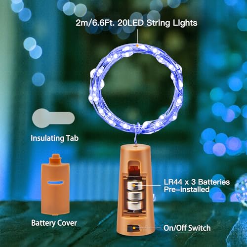 Image of Brightown 10 Pack Wine Bottle Lights with Cork, Blue