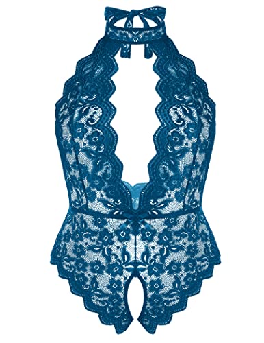 Image of Avidlove Plus Size Lingerie for Women Lace Bodysuit Teddy Babydoll | Plus-Size Friendly Fit, Halter Deep Plunge Neck, One-Piece Teddy Bodysuit, Lace Bodysuit Tops for Daily Wear