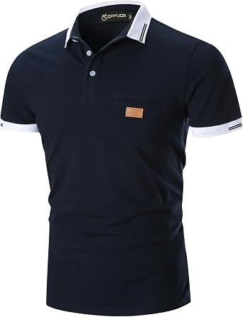 GHYUGR Men's Short Sleeve Polo Shirts Contrasting Colors Golf Tennis T-Shirt