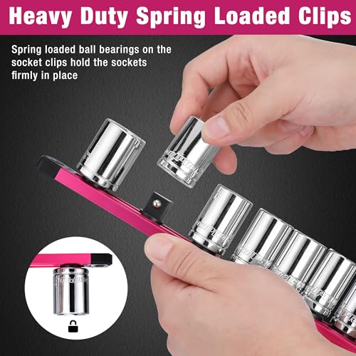 Image of WORKPRO Magnetic Socket Organizer, Heavy Duty 1 /2-Inch Drive Socket Rail | Aluminum Alloy, 10 Pieces Clips, Rotatable & Movable Clips, Efficient Organization