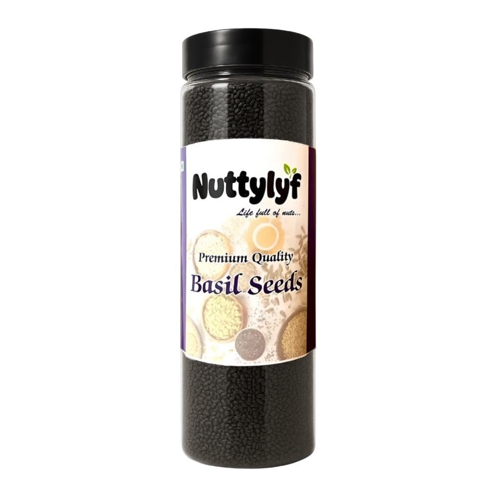Nuttylyf Raw Basil Seeds for weight loss - 200gm | Healthy Snacks | Sabja Seed, Takmuria Seeds 200g (Jar Pack)