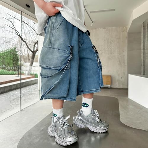 Pantalones cortos vaqueros con cintas degradadas llamativas para niños 2