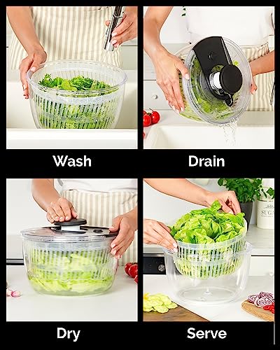 Joined Large Pump Salad Spinner with Drain, Bowl, and Colander - Quick and Easy Multi-Use Lettuce Spinner, Vegetable Dryer, Fruit Washer, Pasta and Fries Spinner - 6.33 Qt