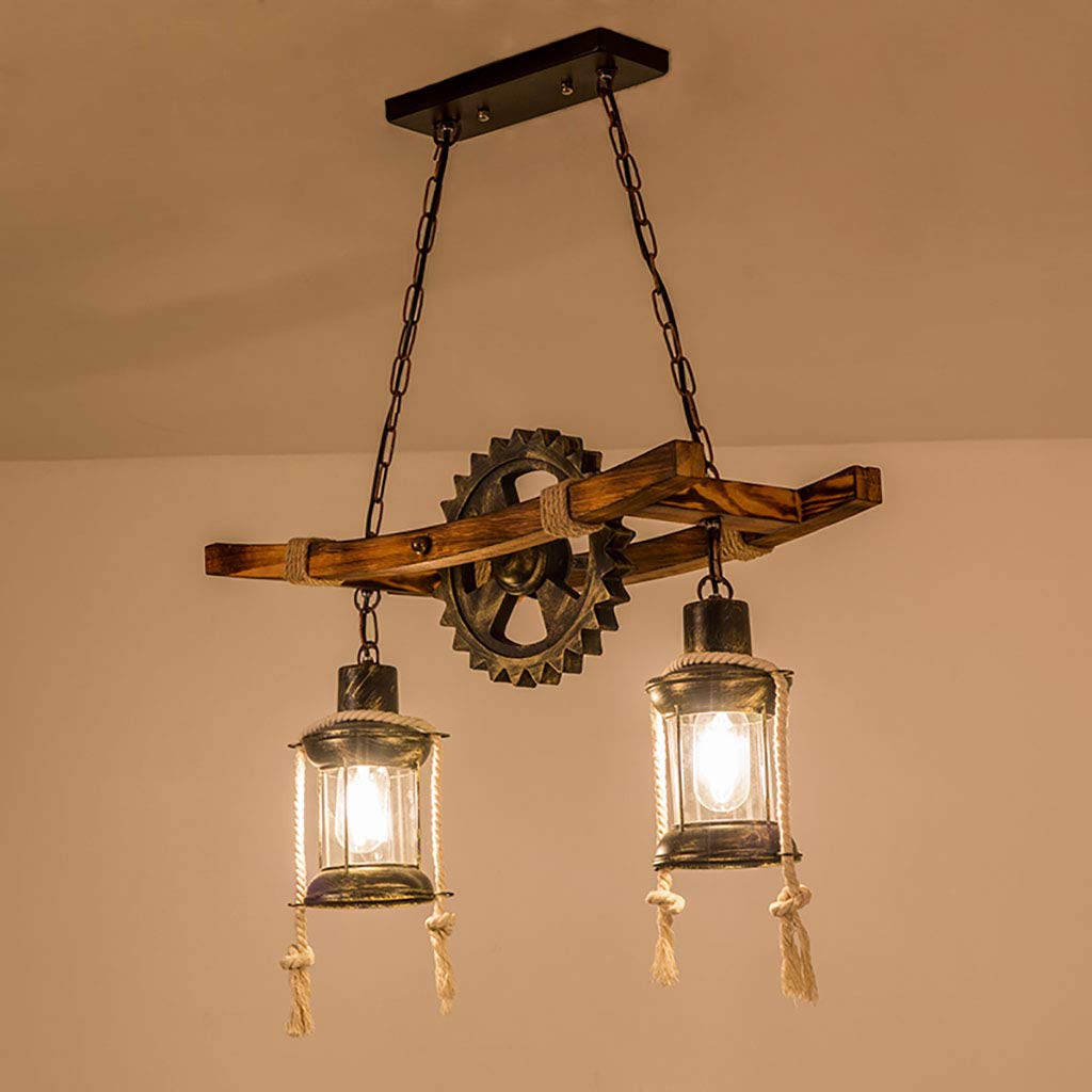 Retro Holz Pendelleuchte Industriell – Höhenverstellbar Kronleuchter Für Wohnzimmer, Küche, Bar (E27, 10-fach)