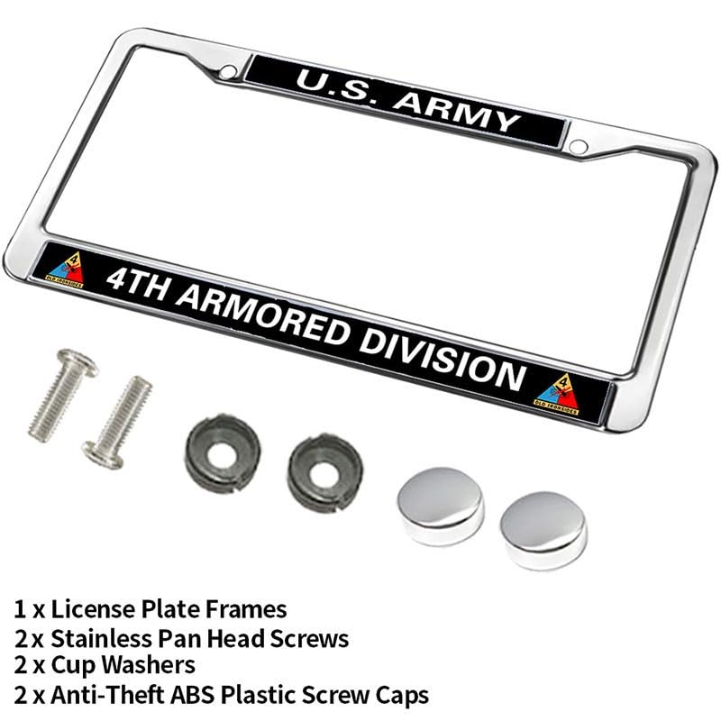 Image of US Army 4th Armored Division License Plate Frame, Stainless Steel Tag Holder