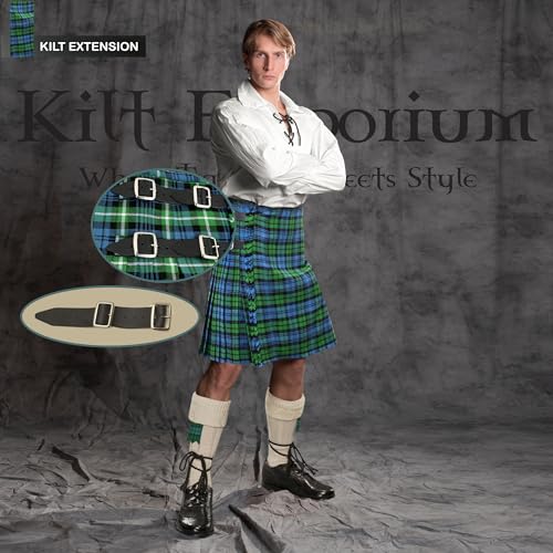 Genuine Leather Kilt Extension Straps Buckle Extenders - 7" x 1.25" Belt Extender for Men - Customizable Fit & Heavy-Duty Metal Buckle Extender - Set of 3, Black4