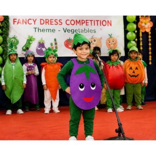 Image of Raj Costume Kids Mango Fruit Costume Apron with Cap for Boys & Girls | Cute Yellow Cutout Fancy Dress | Soft Felt Fabric | Role Play Outfit