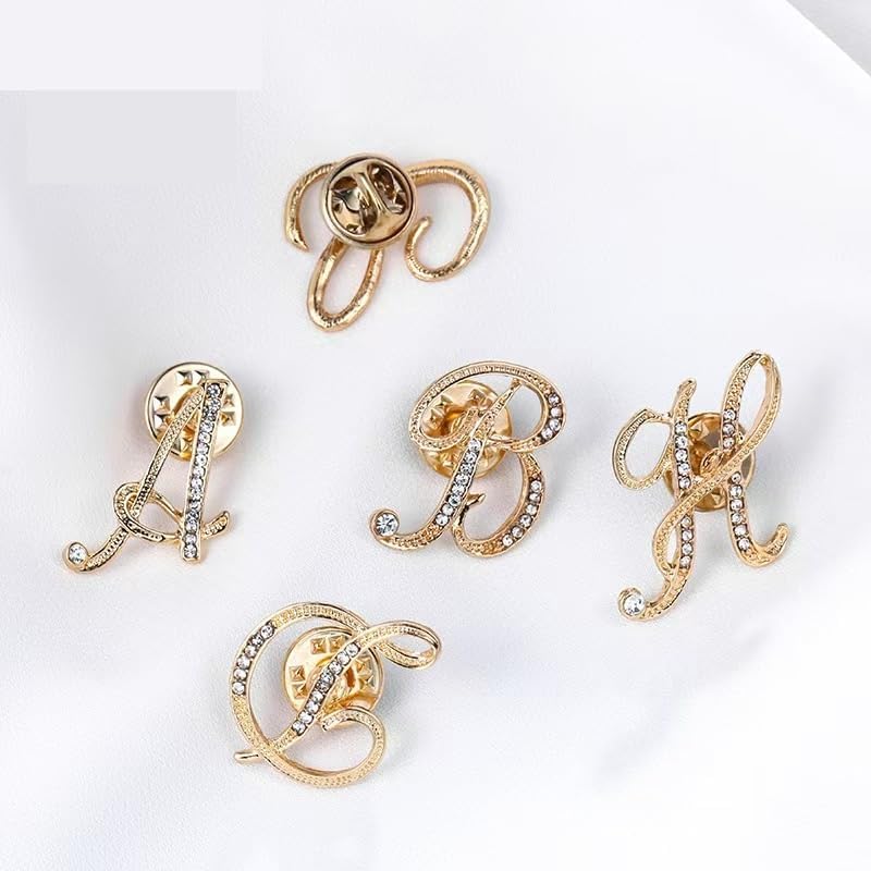 Initial Letter Brooch Pin 26 Letters Small Lapel Pin - Clear Crystal Rhinestone Tie Tack Name Personalized Breastpin for Women Pack of 2 Gold and Silver - Image 4