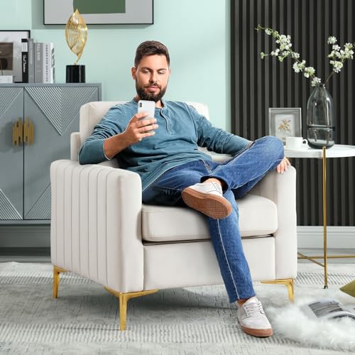 Sillón Plegable Moderna Terciopelo Beige miniatura 1