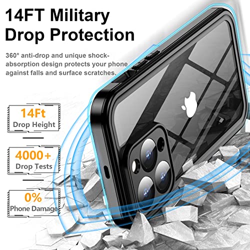 Temdan For Iphone 14 Pro Case Waterproof,Built-In 9H Tempered Glass Screen Protector [Ip68 Underwater][14Ft Military Dropproof][Dustproof][Real 360] Full Body Shockproof Phone Case-Black/Clear #TOP5
