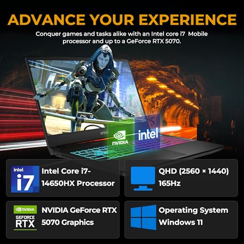 Image of msi Katana 15.6 inch 165Hz QHD Gaming Laptop, NVIDIA GeForce RTX 5070 8GB, 64GB DDR5 RAM, 5TB Storage(4TB SSD & 1TB Docking Station), Intel Core i7-14650HX, 4 Zone RGB Backlit Keyboard, Windows 11, Black