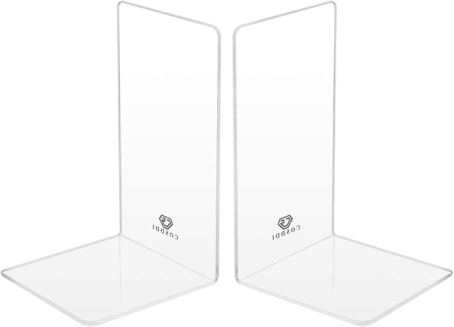 CS COSDDI Bookends Book Stopper, 2 Pieces Universal Premium Clear Book Ends for Shelves, Bookends Decorative Heavy Duty Book Ends for Kids Books Movies CDs Video Games, 7.3 ×4.8× 4.8 inch