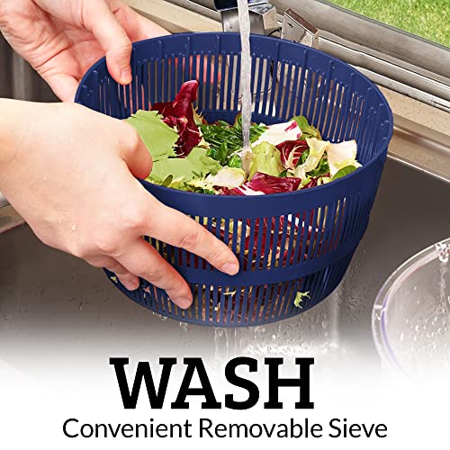 Zulay Kitchen Salad Spinner Large 5L Capacity - Manual Lettuce Spinner With Secure Lid Lock & Rotary Handle - Easy To Use Salad Spinners With Bowl, Colander & Built-In Draining System (Navy Blue) #TOP2
