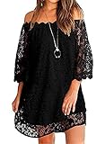 MIHOLL Women's Off Shoulder Lace Shift Loose Mini Dress (Small, New Black)