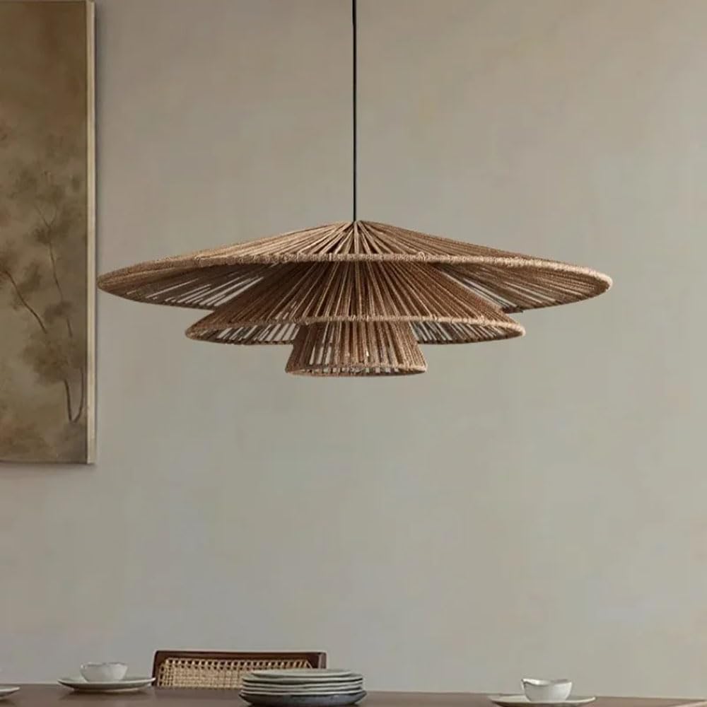 XQIDIANAA 3-Tier Hemp Rope Pendant Light Farmhouse Boho Chandelier Light Fixture Rustic Wicker Hand Woven Pendant Hanging Lamp for Dining Room Kitchen Bedroom Foyer Hallway