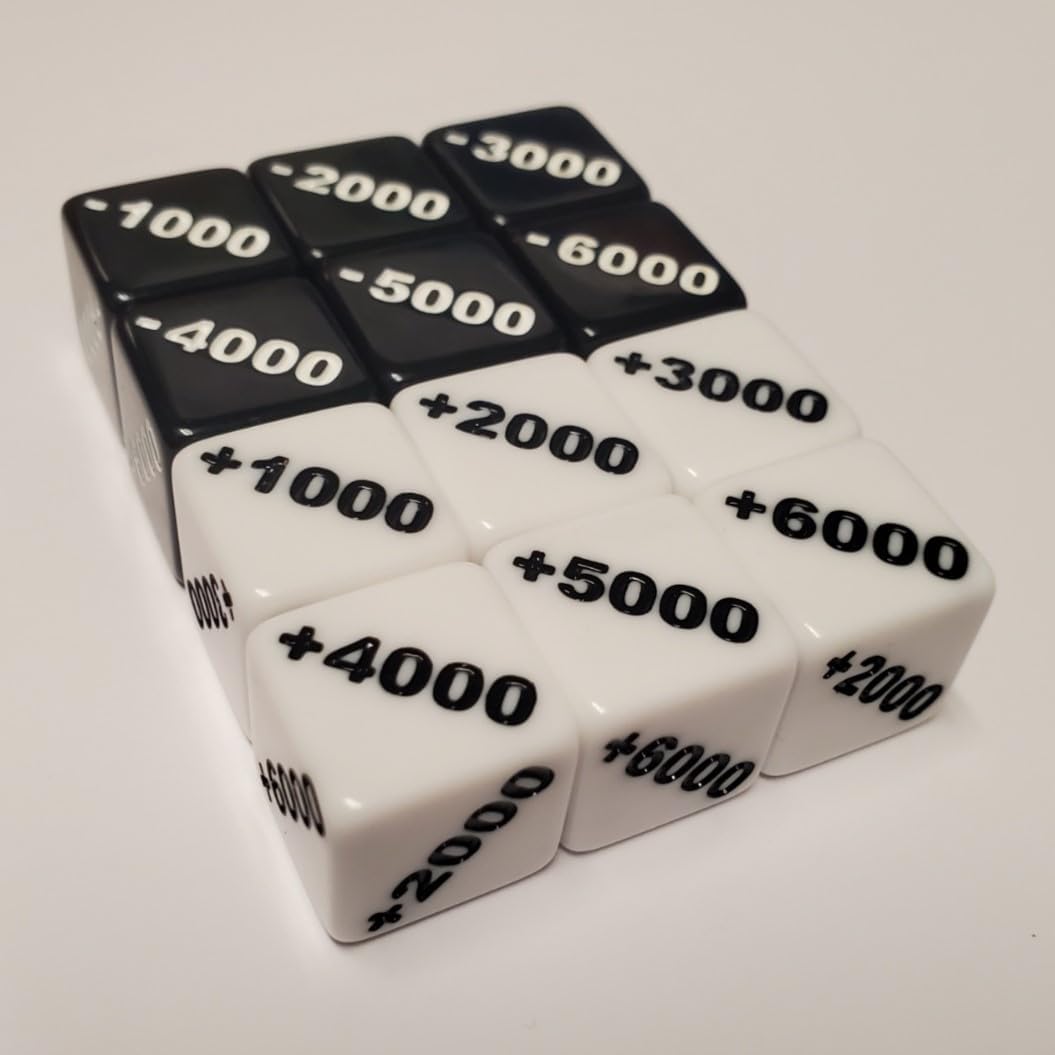 Positive +1000 to +6000 and Negative -1000 to -6000 Counter Dice Compatible with One Piece TCG
