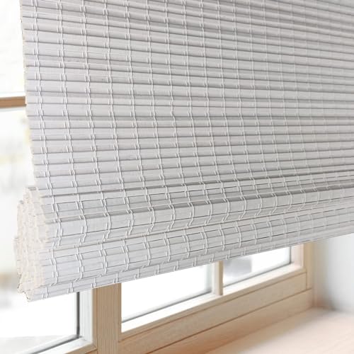 FACIMI Cordless Blackout Bamboo Window Shades, Light Filtering Roman Blinds