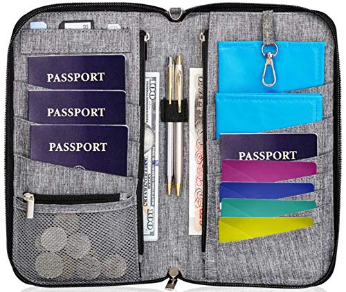 Valante Premium Family Travel Document Organizer Capacious RFID Passport Holder Wallet (Large, gray)