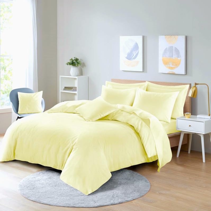 Luxury Super Soft Fitted Sheets and Duvet Cover Set Single Lemon Easy Care 25cm Deep Soft and Warm (DUVET S lemon) — image 1